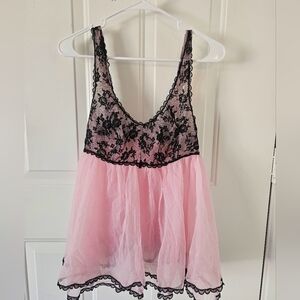 RoVel Vtg Chic Sheer See Through Black‎ Lace Sexy Pink Camisole Top Size M